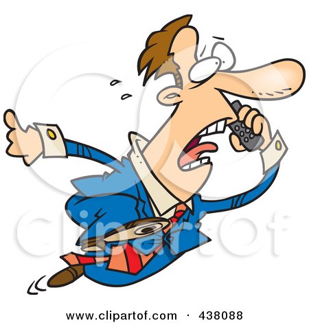 Royalty-Free (RF) Clip Art Illustration of a Cartoon Businessman Running And Talking On A Cell Phone by toonaday