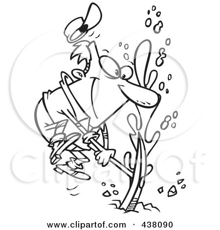 Royalty-Free (RF) Clip Art Illustration of a Cartoon Black And White Outline Design Of A Man Striking Oil by toonaday