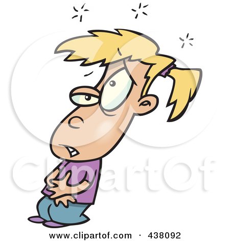 Royalty-Free (RF) Clip Art Illustration of a Cartoon Sick Girl Holding Her Tummy by toonaday
