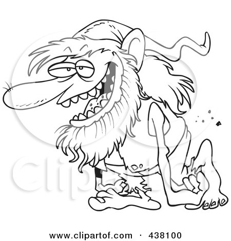 Royalty-Free (RF) Clip Art Illustration of a Cartoon Black And White Outline Design Of A Happy Troll Walking by toonaday