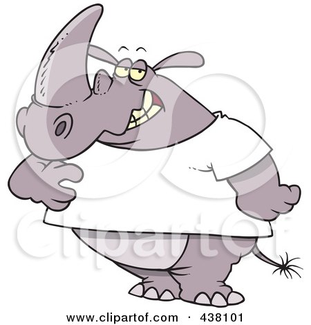 Royalty-Free (RF) Clip Art Illustration of a Cartoon Rhino Wearing A T Shirt With Copyspace by toonaday