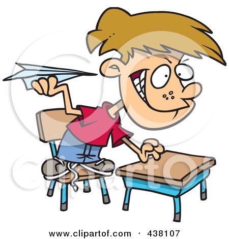 Royalty-Free (RF) Clip Art Illustration of a Mischievous Cartoon School Boy Throwing Paper Planes In Class by toonaday