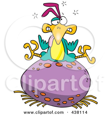 Royalty-Free (RF) Clip Art Illustration of a Cartoon Bird Sitting On A Huge Egg by toonaday