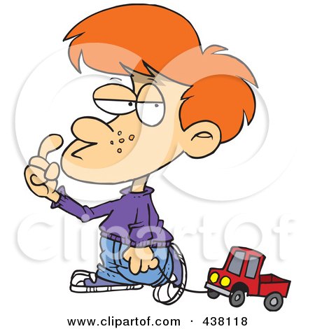 Royalty-Free (RF) Clip Art Illustration of a Cartoon Boy Pulling A Toy Truck On A String by toonaday