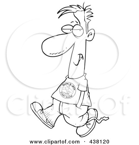 Royalty-Free (RF) Clip Art Illustration of a Cartoon Black And White Outline Design Of A Casual Man Walking With His Hands In His Pockets by toonaday