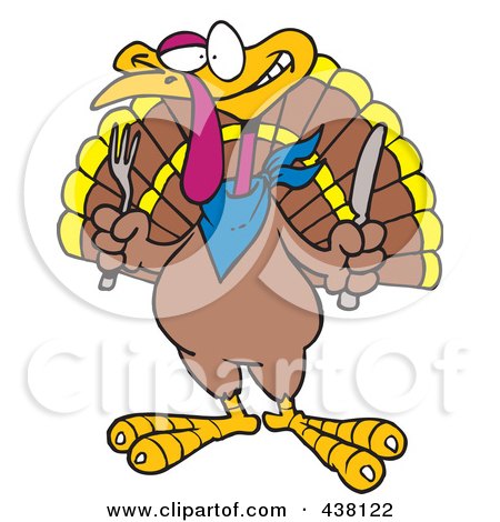 Royalty-Free (RF) Clip Art Illustration of a Cartoon Turkey Bird Holding A Knife And Fork by toonaday