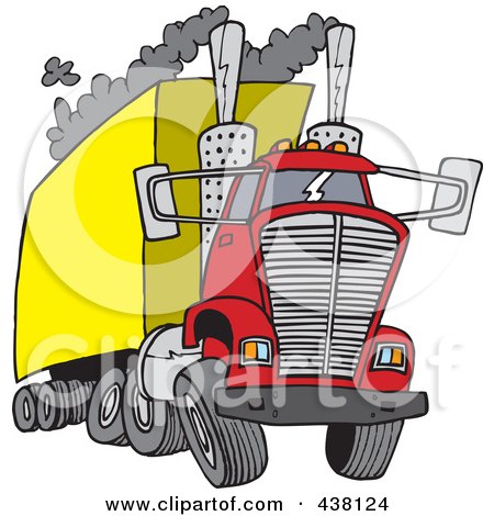 Royalty-Free (RF) Clip Art Illustration of a Cartoon Big Rig Releasing A Lot Of Exhaust by toonaday