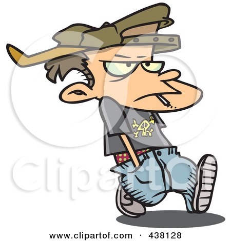 Royalty-Free (RF) Clip Art Illustration of a Cartoon Troubled Boy Walking And Smoking by toonaday
