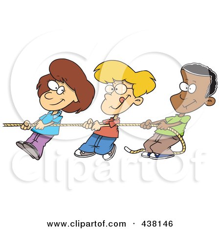 Royalty-Free (RF) Clip Art Illustration of a Cartoon Girl And Boys Pulling A Rope by toonaday