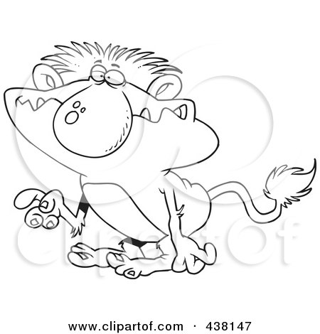 Royalty-Free (RF) Clip Art Illustration of a Cartoon Black And White Outline Design Of A Troll Gesturing With A Finger by toonaday