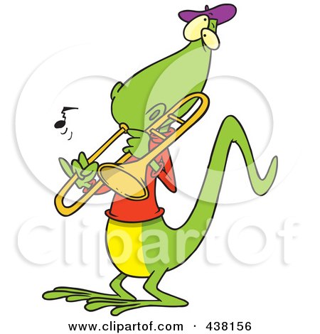Royalty-Free (RF) Clip Art Illustration of a Cartoon Lizard Playing A Trombone by toonaday