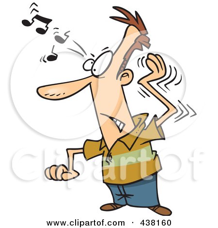 Royalty-Free (RF) Clip Art Illustration of a Cartoon Man Trying To Get A Song Out Of His Head by toonaday