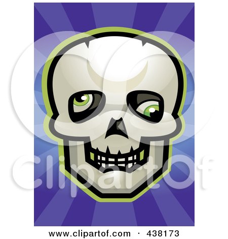 Royalty-Free (RF) Clipart Illustration of a Skull With Rolled Eyes Over Purple by Cory Thoman