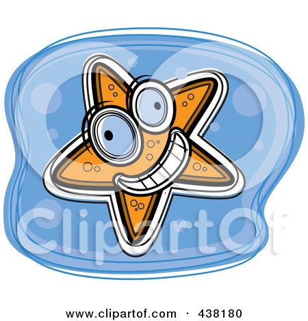 Royalty-Free (RF) Clipart Illustration of a Happy Orange Starfish In Blue Water by Cory Thoman