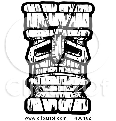 Royalty-Free (RF) Clipart Illustration of a Black And White Tiki Carving - 1 by Cory Thoman