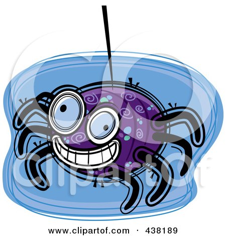 Royalty-Free (RF) Clipart Illustration of a Happy Purple Spider Over Blue by Cory Thoman