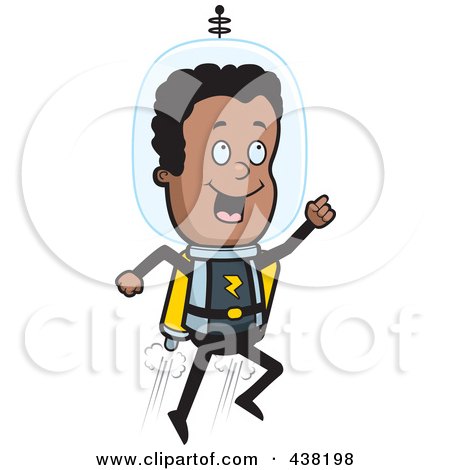 Royalty-Free (RF) Clipart Illustration of a Black Space Ranger Using A Jetpack by Cory Thoman