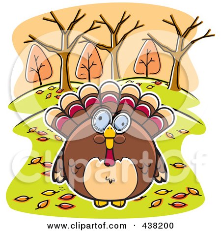 Royalty-Free (RF) Clipart Illustration of a Turkey Bird Surrounded By Autumn Leaves by Cory Thoman