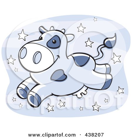 Royalty-Free (RF) Clipart Illustration of a White Milk Cow Leaping Over Stars by Cory Thoman