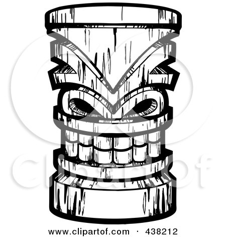 Royalty-Free (RF) Clipart Illustration of a Black And White Tiki Carving - 2 by Cory Thoman