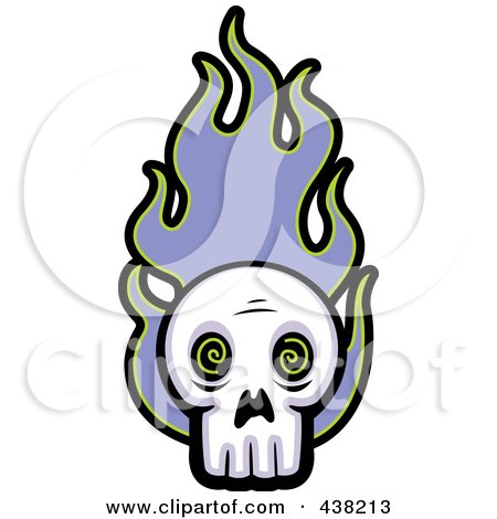Royalty-Free (RF) Clipart Illustration of a Skull With Purple Flames by Cory Thoman