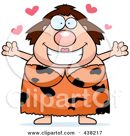 Royalty-Free (RF) Clipart Illustration of a Plump Cave Woman With Open Arms by Cory Thoman