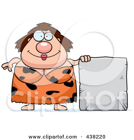 Royalty-Free (RF) Clipart Illustration of a Plump Cave Woman With A Stone Sign by Cory Thoman