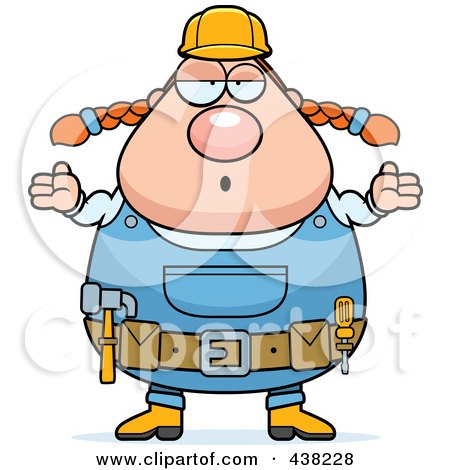 Royalty-Free (RF) Clipart Illustration of a Plump Female Builder Shrugging by Cory Thoman