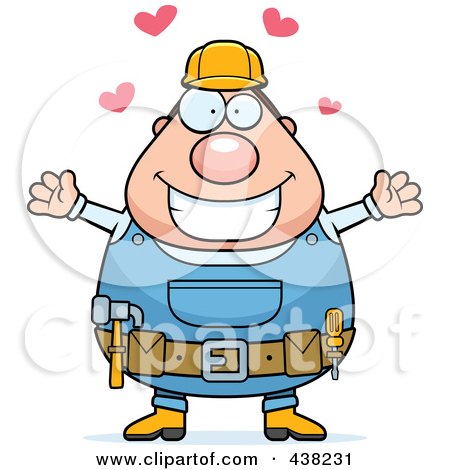 Royalty-Free (RF) Clipart Illustration of a Plump Builder With Open Arms by Cory Thoman