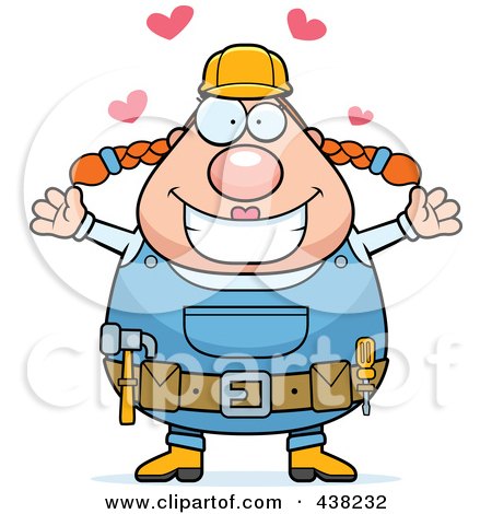 Royalty-Free (RF) Clipart Illustration of a Plump Female Builder With Open Arms by Cory Thoman