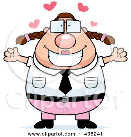 Royalty-Free (RF) Clipart Illustration of a Plump Nerdy Businesswoman With Open Arms by Cory Thoman
