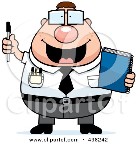 Royalty-Free (RF) Clipart Illustration of a Plump Nerdy Businessman Holding A Pen And Notebook by Cory Thoman