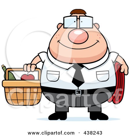 Royalty-Free (RF) Clipart Illustration of a Plump Nerdy Businessman Carrying A Picnic Basket by Cory Thoman