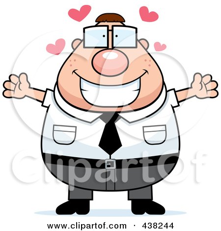 Royalty-Free (RF) Clipart Illustration of a Plump Nerdy Businessman With Open Arms by Cory Thoman