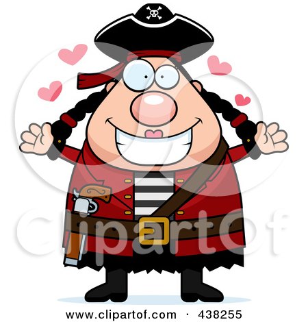 Royalty-Free (RF) Clipart Illustration of a Plump Female Pirate With Hearts and Open Arms by Cory Thoman
