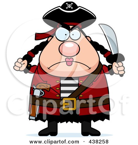 Royalty-Free (RF) Clipart Illustration of a Plump Female Pirate Holding Up A Fist And Sword by Cory Thoman