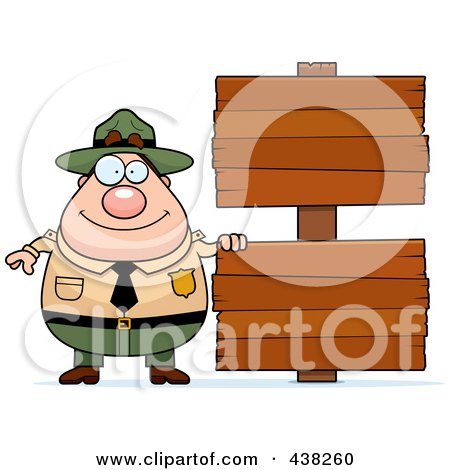 Royalty-Free (RF) Clipart Illustration of a Plump Male Forest Ranger With Blank Signs by Cory Thoman