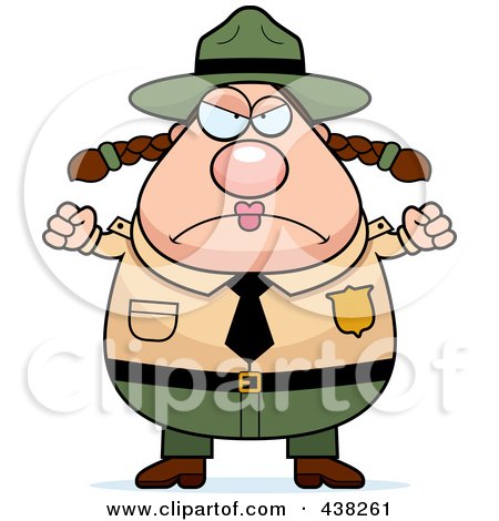 Royalty-Free (RF) Clipart Illustration of a Plump Female Forest Ranger Waving Her Fists by Cory Thoman