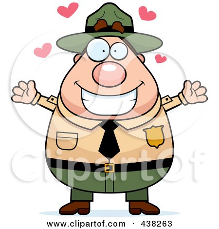 Royalty-Free (RF) Clipart Illustration of a Plump Male Forest Ranger With Open Arms by Cory Thoman