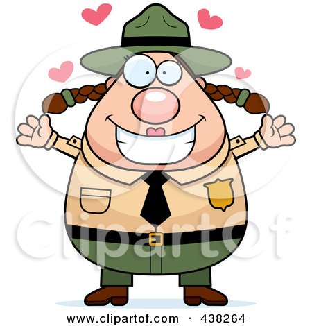 Royalty-Free (RF) Clipart Illustration of a Plump Female Forest Ranger With Open Arms by Cory Thoman