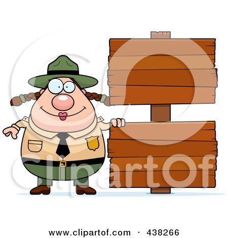 Royalty-Free (RF) Clipart Illustration of a Plump Female Forest Ranger With Blank Signs by Cory Thoman