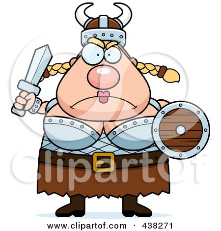 Royalty-Free (RF) Clipart Illustration of a Mad Plump Female Viking Holding A Sword by Cory Thoman