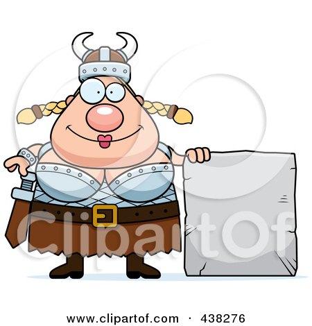 Royalty-Free (RF) Clipart Illustration of a Plump Female Viking With A Stone Tablet by Cory Thoman