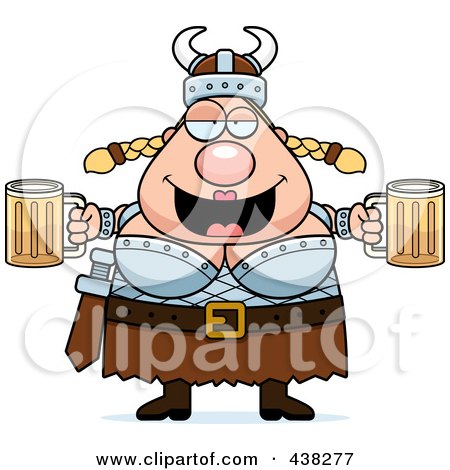 Royalty-Free (RF) Clipart Illustration of a Plump Female Viking Holding Beer by Cory Thoman