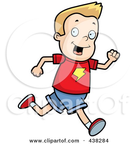 Royalty-Free (RF) Clipart Illustration of a Blond Boy Running Upright by Cory Thoman