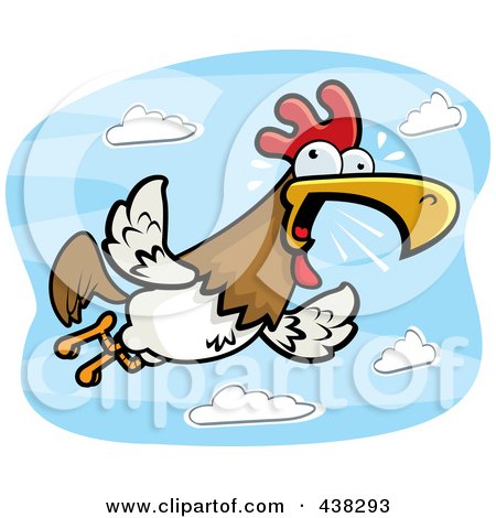 Royalty-Free (RF) Clipart Illustration of a Noisy Rooster Flying Against A Blue Sky by Cory Thoman