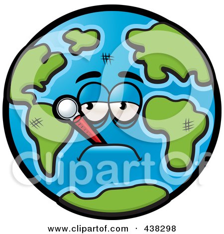 Royalty-Free (RF) Clipart Illustration of a Sick Earth With A Thermometer by Cory Thoman