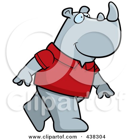Royalty-Free (RF) Clipart Illustration of a Rhino Wearing A Red Shirt And Walking Upright by Cory Thoman