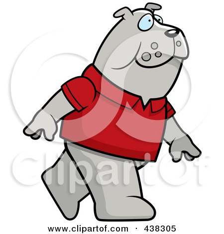 Royalty-Free (RF) Clipart Illustration of a Bulldog Wearing A Red Shirt And Walking Upright by Cory Thoman