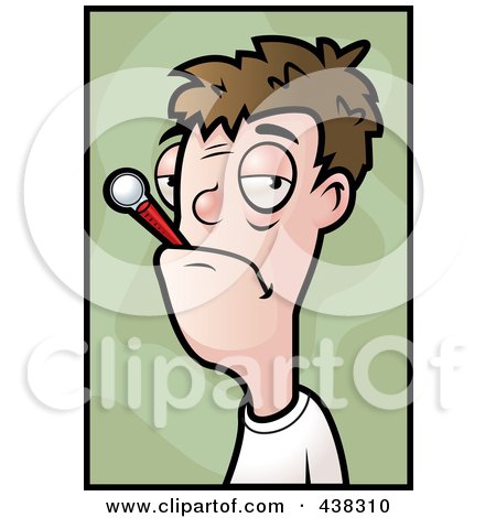 Royalty-Free (RF) Clipart Illustration of a Sick Man With A Thermometer In His Mouth by Cory Thoman